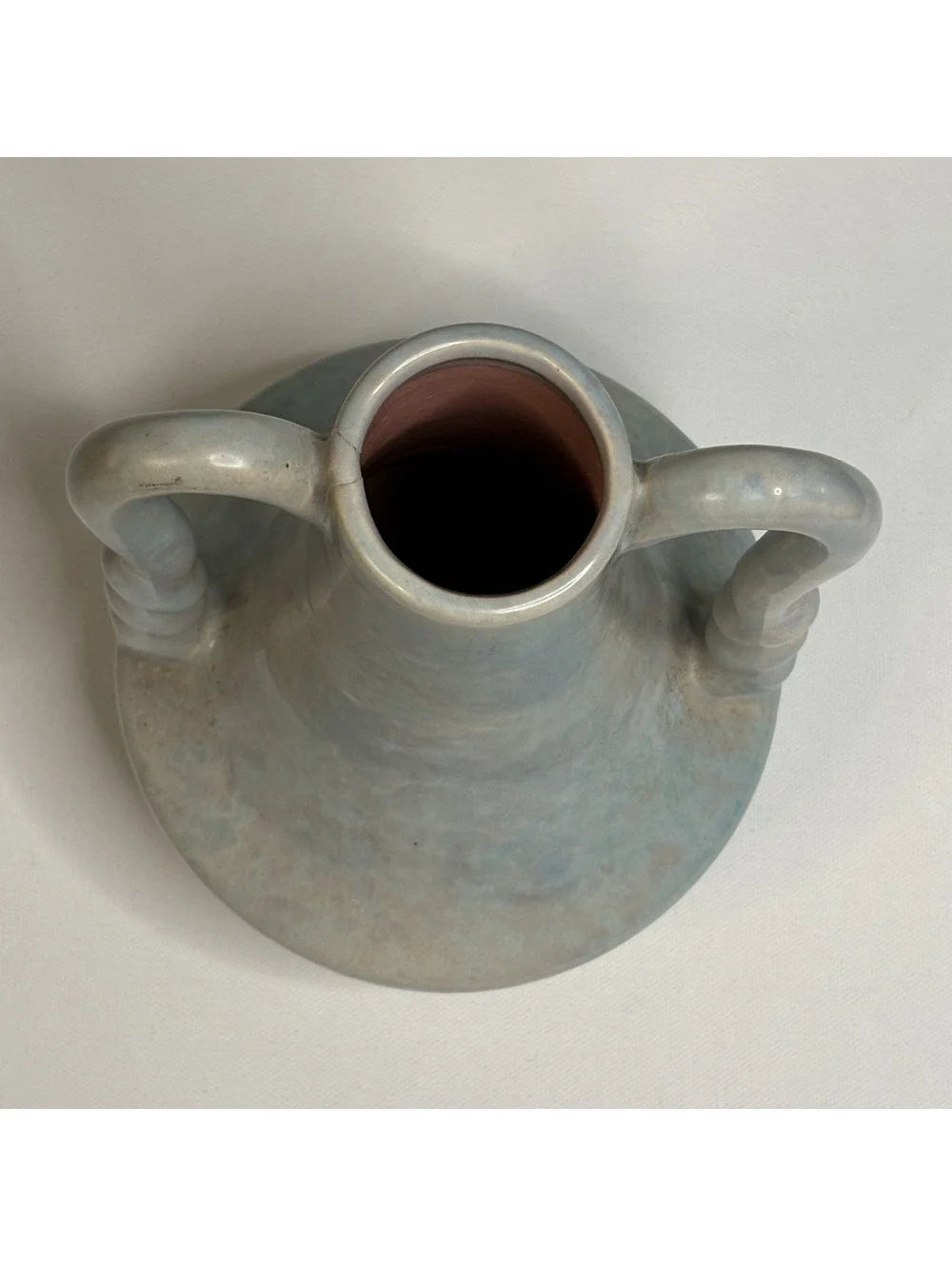 Vintage Gonder USA Art Pottery Double Handle Blue Green Vase